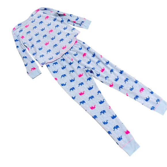 Roudelain elephant Print fleece Pajama coordinated Set pink/ blue size large - Picture 2 of 6
